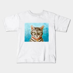 American shorthair cat pet portrait watercolor painting Kids T-Shirt